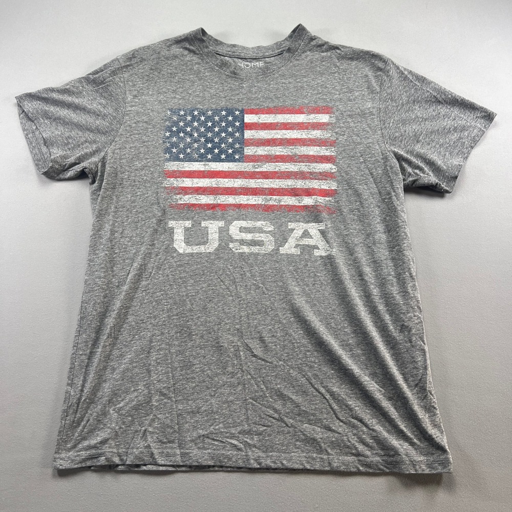 Home of the Brave American Flag T-Shirt Men XL Heather Gray Cotton Graphic Print